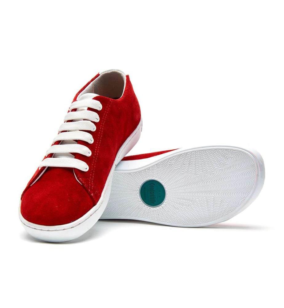 Sneakers aus Leder mit anatomisch geformtem Korkfussbett - Rotes Veloursleder