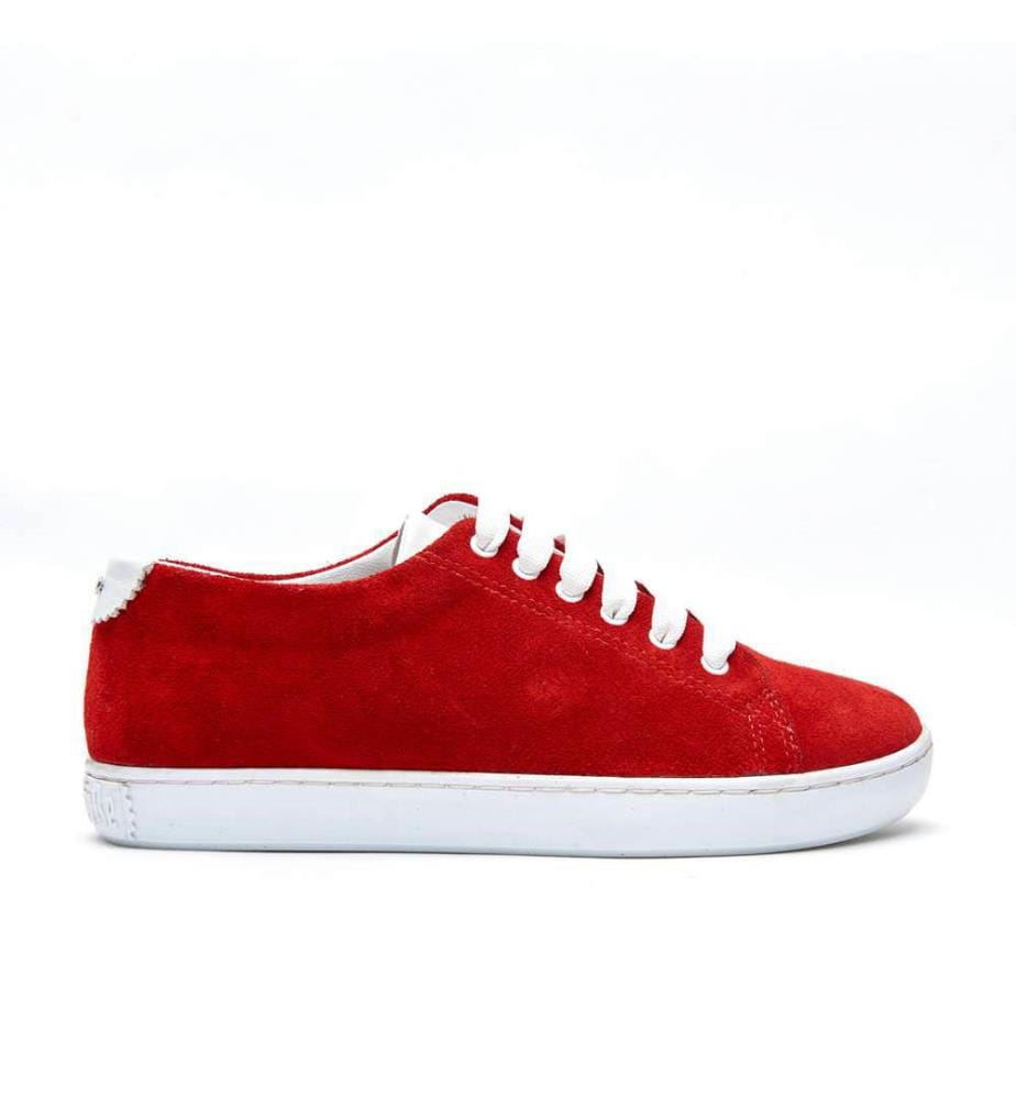 Sneakers aus Leder mit anatomisch geformtem Korkfussbett - Rotes Veloursleder