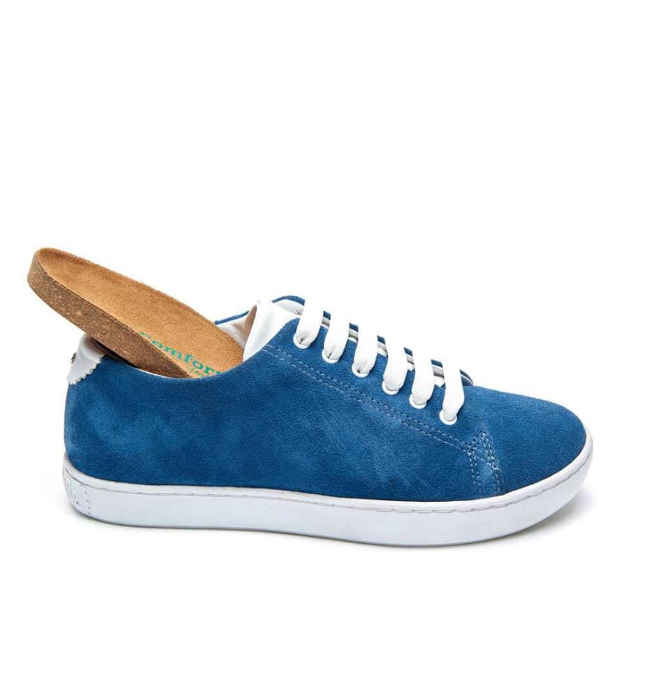 Sneakers aus Leder mit anatomisch geformtem Korkfussbett - blaues Wildleder