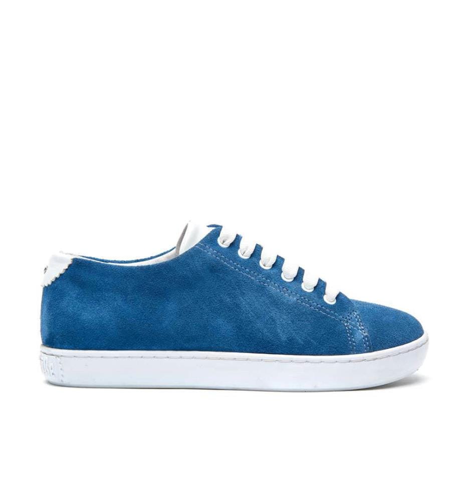 Sneakers aus Leder mit anatomisch geformtem Korkfussbett - blaues Wildleder