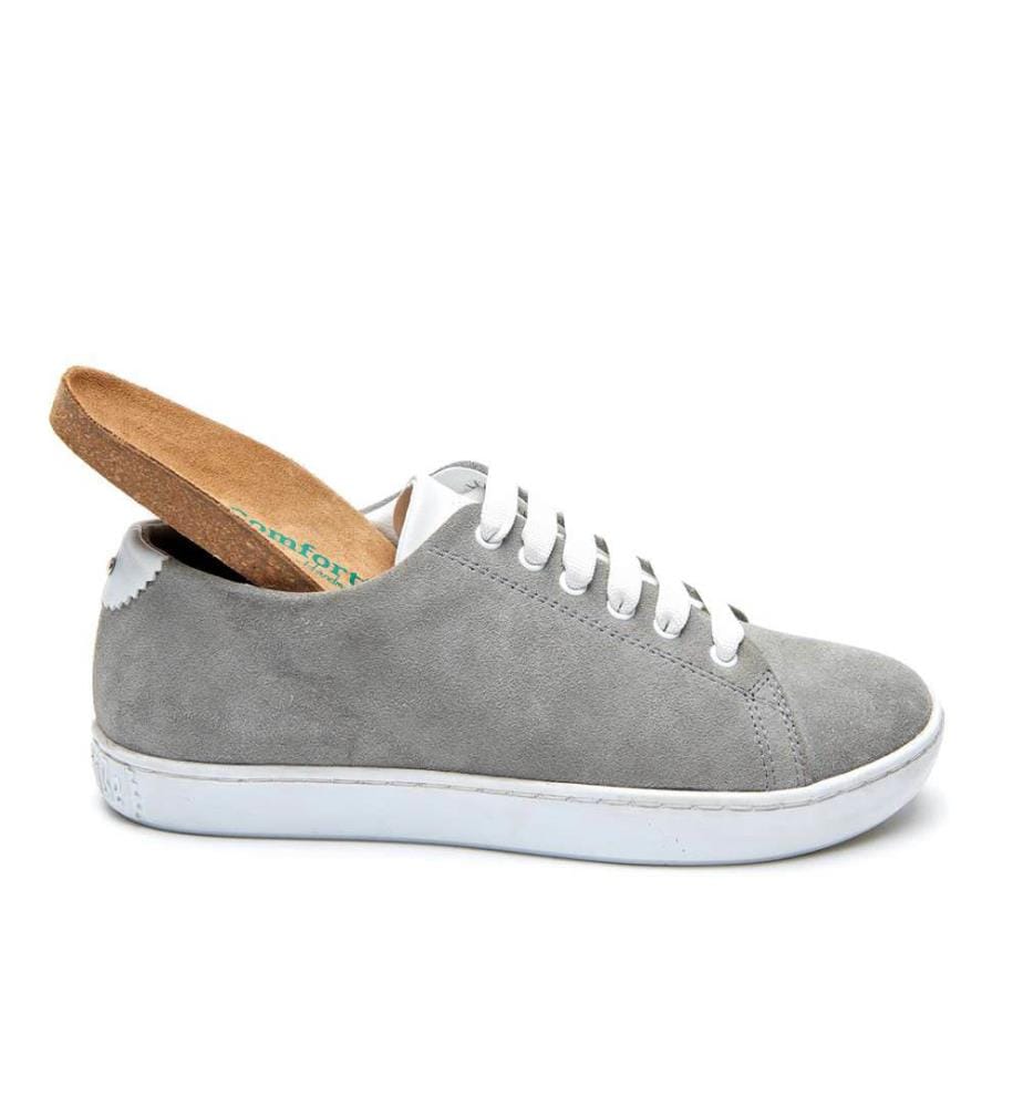Sneakers aus Leder mit anatomisch geformtem Korkfussbett - Grau-Wildleder