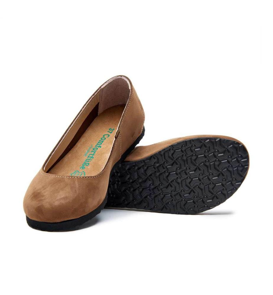 Flache Lederschuhe mit Korkfussbett - Sand-Nubuk