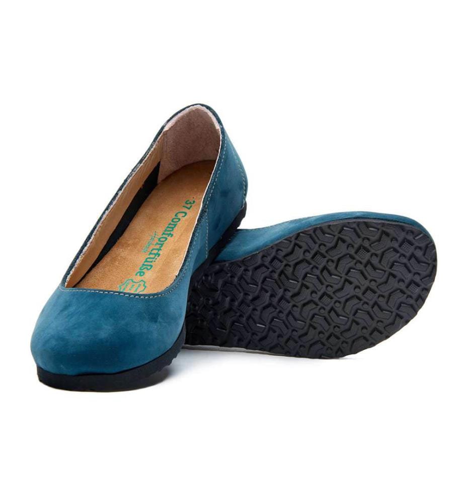 Flache Lederschuhe mit Korkfussbett - Navy-Nubuk