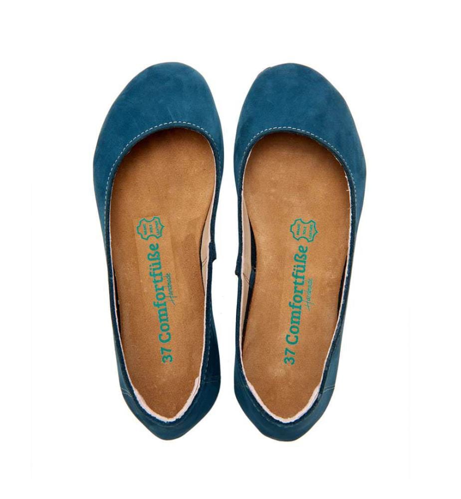 Flache Lederschuhe mit Korkfussbett - Navy-Nubuk