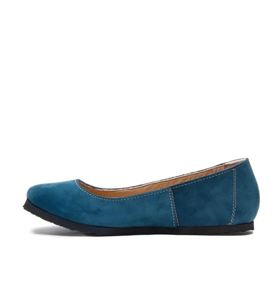 Flache Lederschuhe mit Korkfussbett - Navy-Nubuk