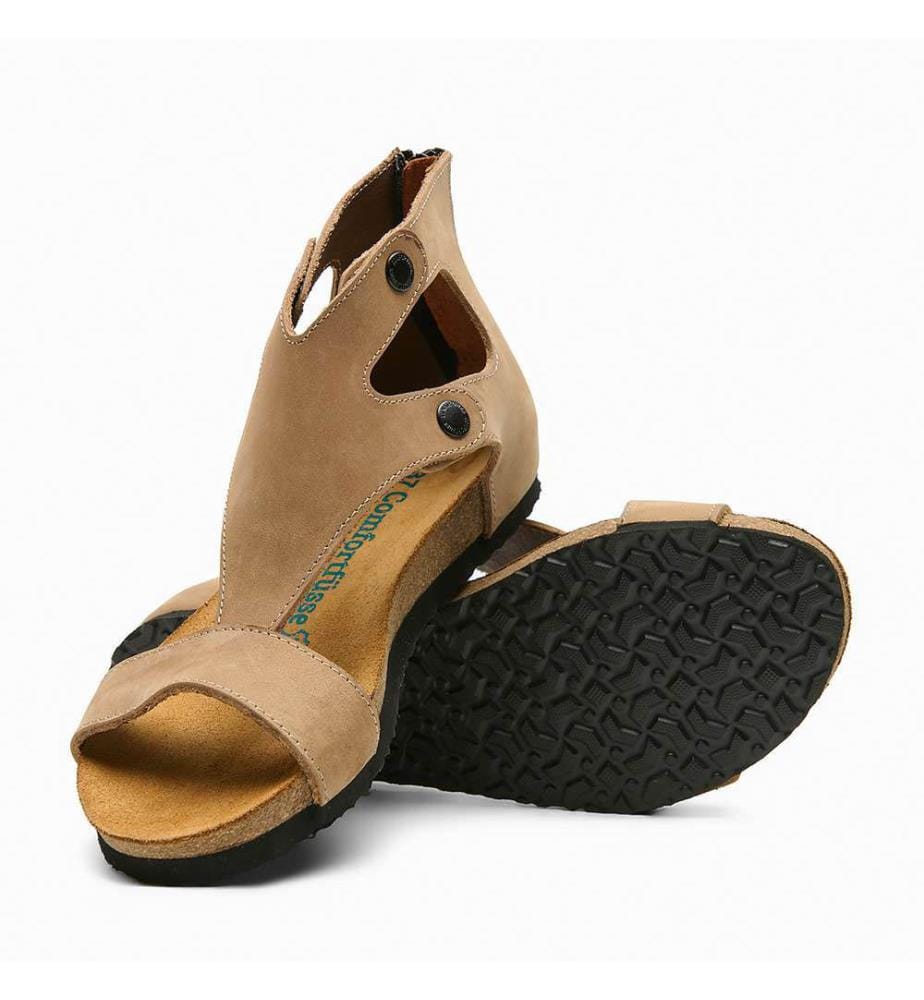 Flache Lederschuhe mit Korkfussbett - Sand-Nubuk