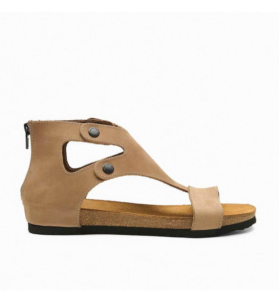 Flache Lederschuhe mit Korkfussbett - Sand-Nubuk