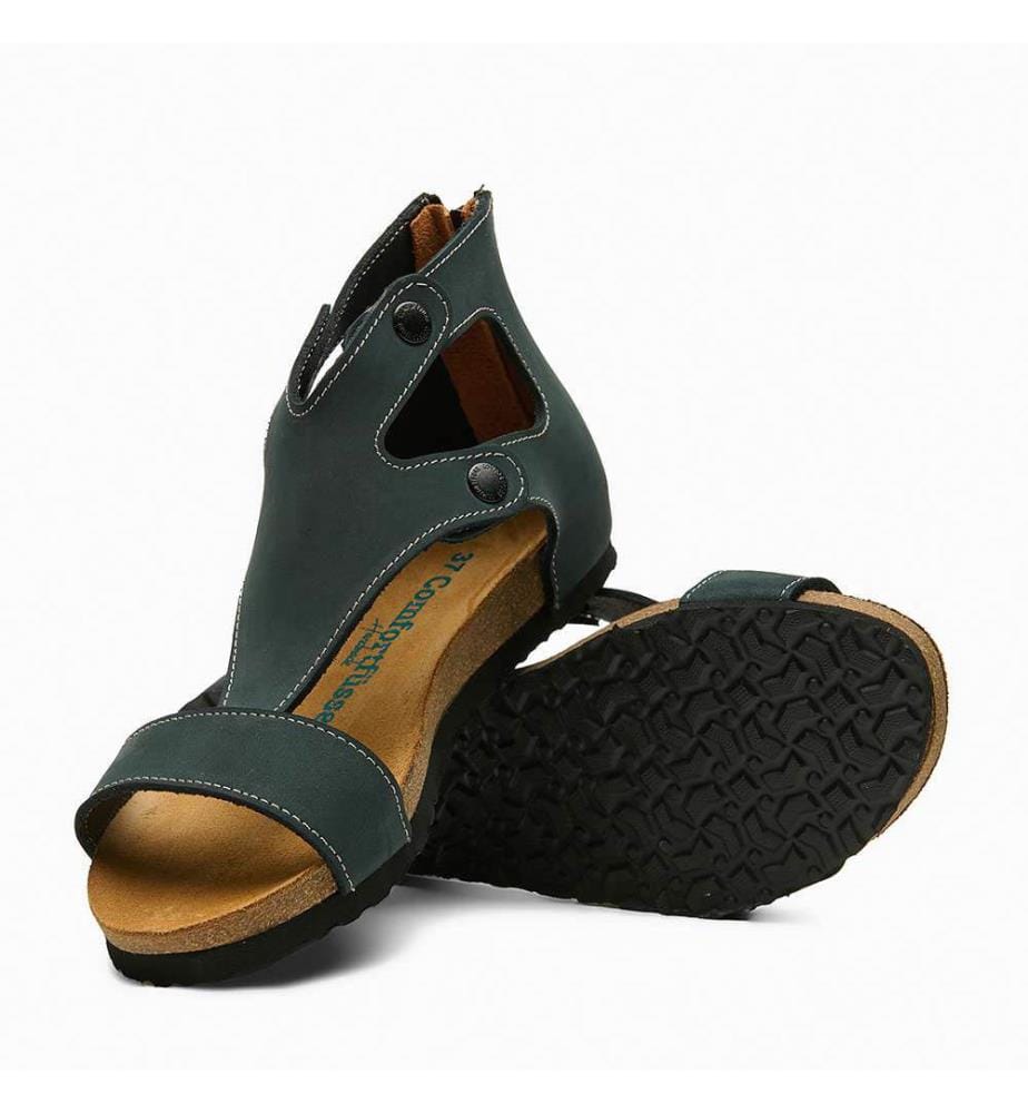 Flache Lederschuhe mit Korkfussbett - Navy-Nubuk
