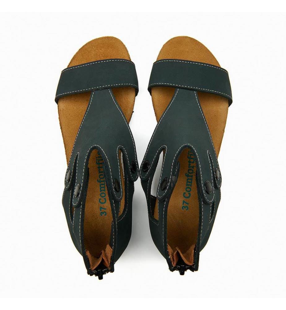 Flache Lederschuhe mit Korkfussbett - Navy-Nubuk
