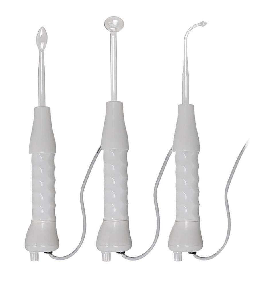 Instrument de beauté portable pour l'électrothérapie à haute fréquence. Comprend 4 têtes.