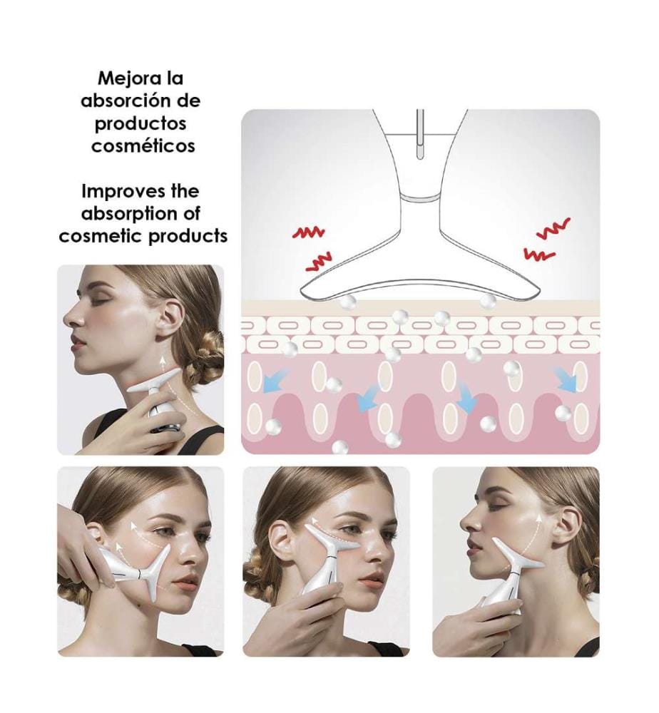 Masseur ultrasonique pour le visage et le cou avec traitement lumineux LED - Blanc