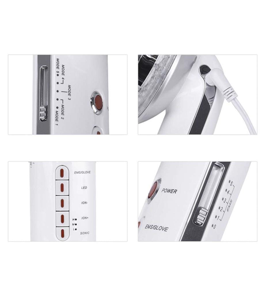 Appareil de beauté à ultrasons EMS 6 en 1 pour les soins de la peau, nettoyage par ions négatifs - Blanc