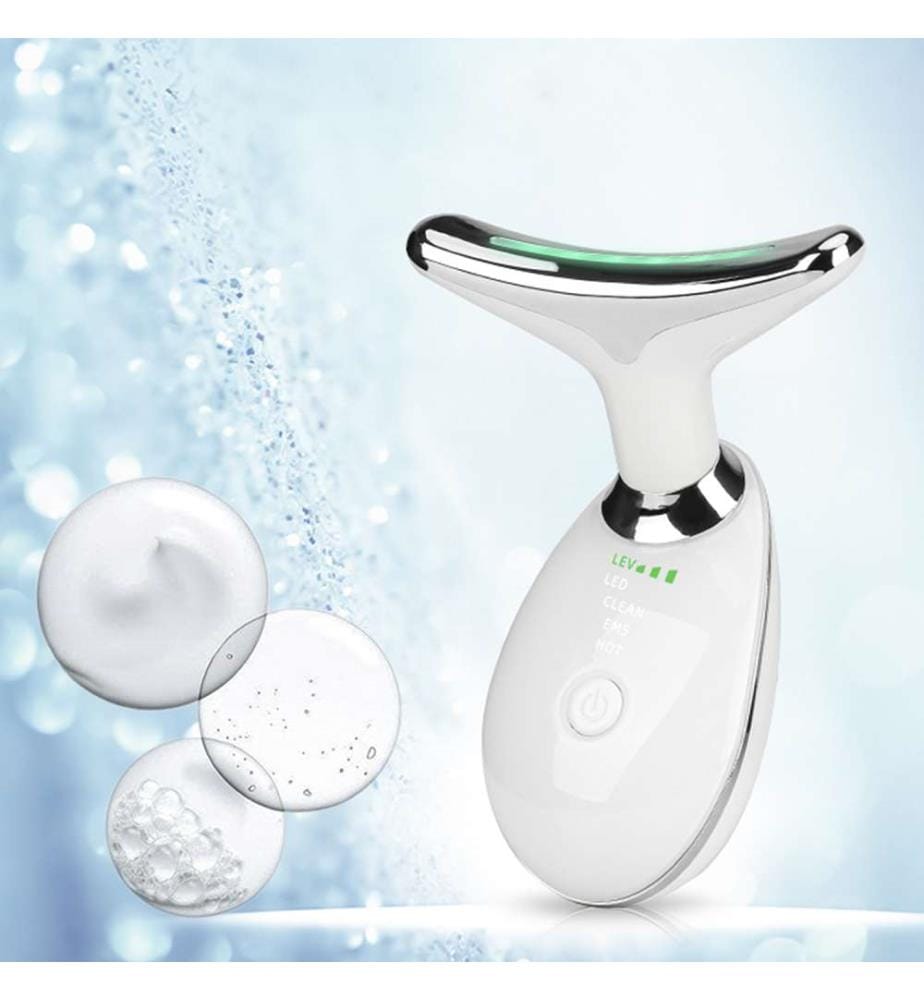 Instrument de beauté pour le cou et le visage avec lumière pulsée led Illumination et rajeunissement de la peau - Blanc