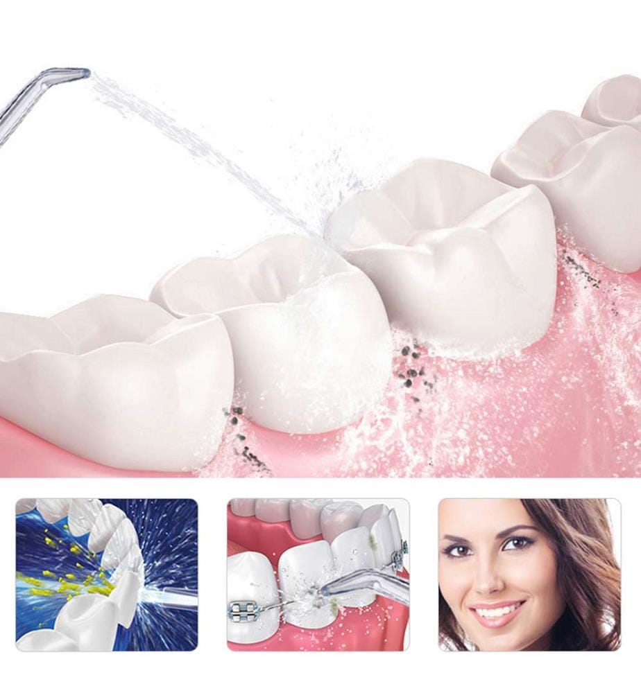 Irrigateur buccal pour le nettoyage et la beauté des dents Technologie d'impulsion à haute fréquence, avec 3 têtes - Blanc