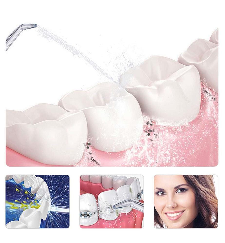 Irrigateur buccal pour le nettoyage et la beauté des dents Technologie de pulsation à haute fréquence avec 3 têtes - Blanc