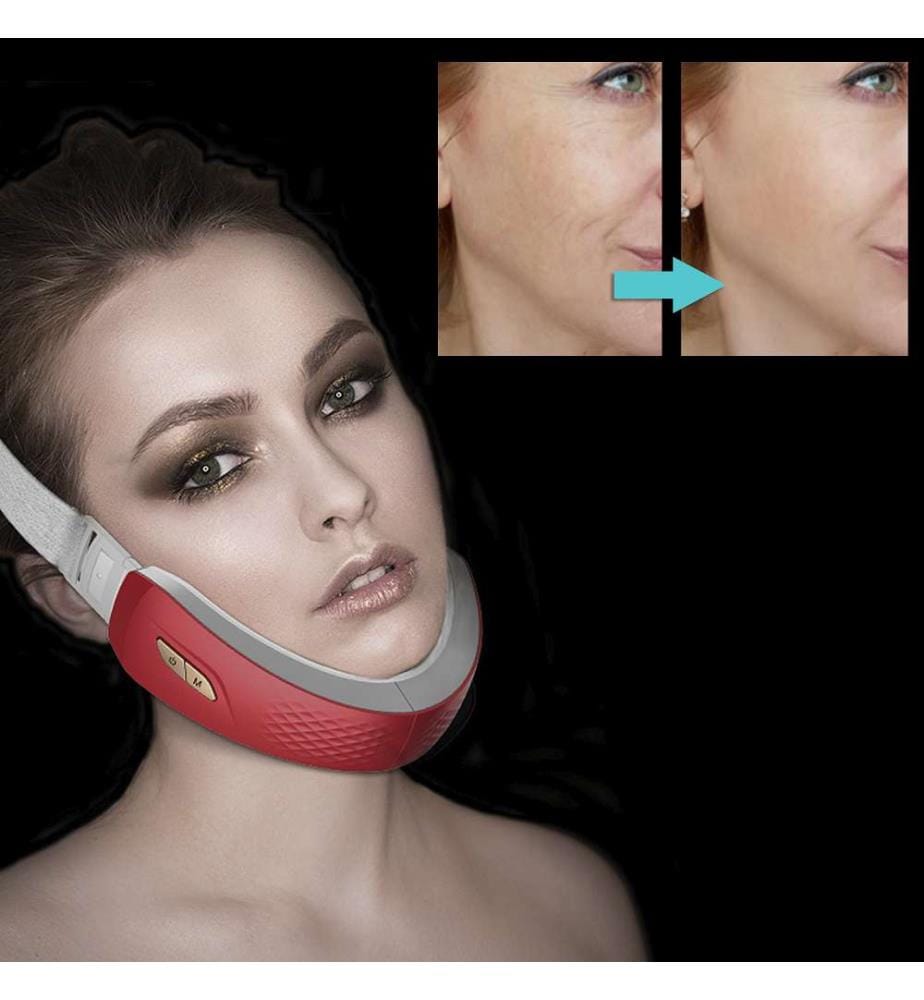 Ceinture d'électrostimulation faciale, avec traitement par lumière LED, vibration, EMS et thérapie magnétique à basse fréquence Avec télécommande - Rouge