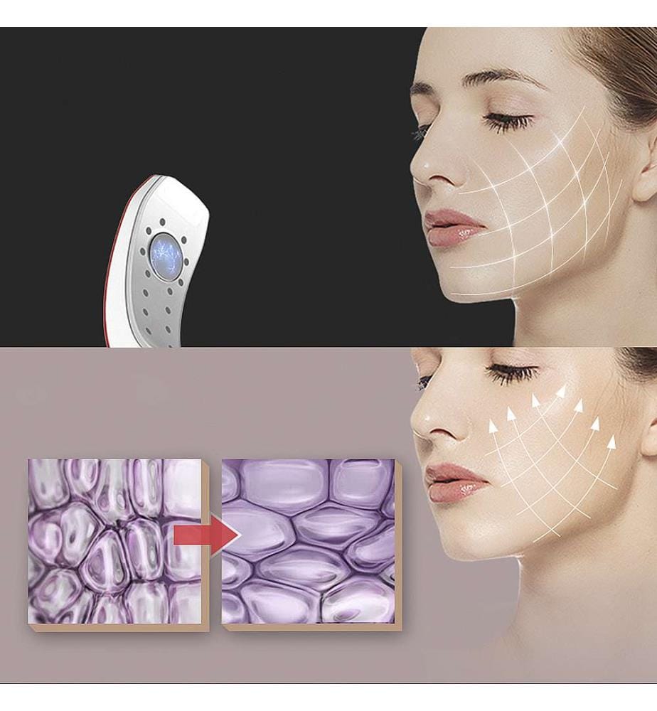 Ceinture d'électrostimulation faciale, avec traitement par lumière LED, vibration, EMS et thérapie magnétique à basse fréquence Avec télécommande - Rouge