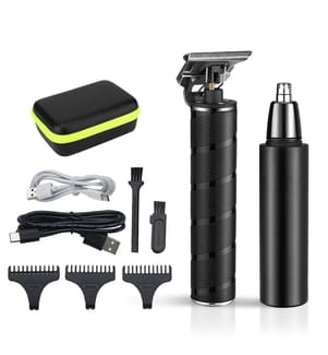 Kit 2 en 1 avec tondeuse pour cheveux et barbe + rasoir pour poils de nez Avec ensemble d'accessoires Batterie rechargeable - Noir