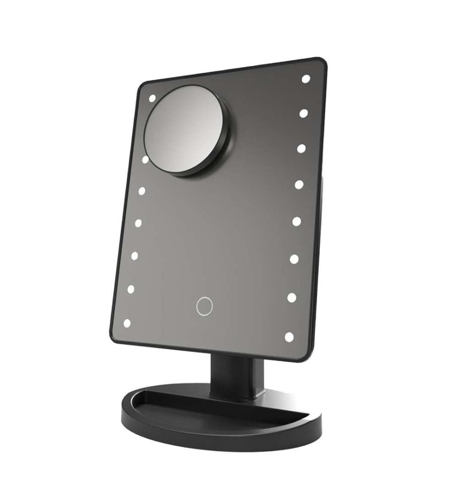 Miroir de maquillage avec 16 lumières LED Mini miroir auxiliaire Capteur tactile, rotation 180° - Noir