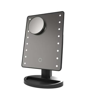 Miroir de maquillage avec 16 lumières LED Mini miroir auxiliaire Capteur tactile, rotation 180° - Noir