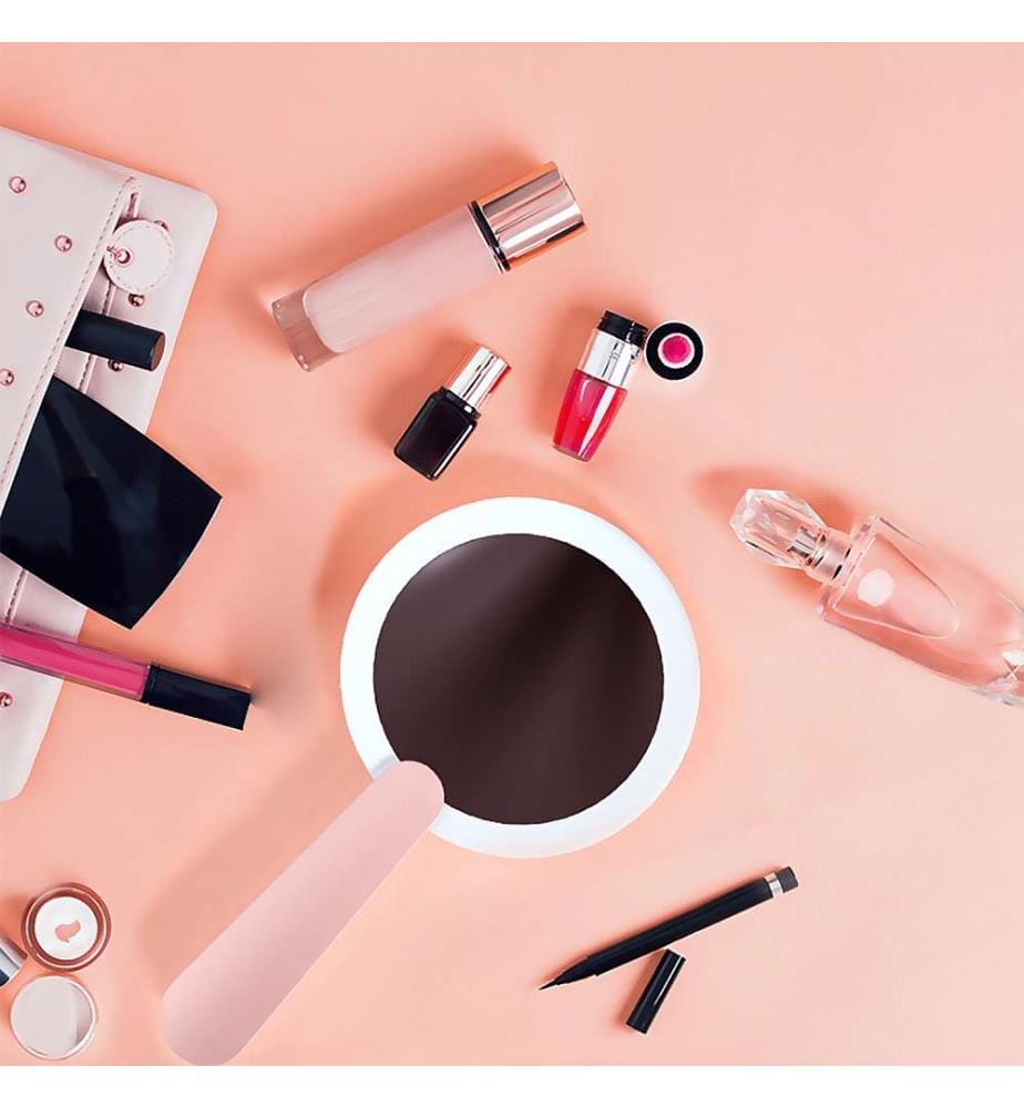 Miroir de maquillage portable pliable avec lumière LED - Blanc