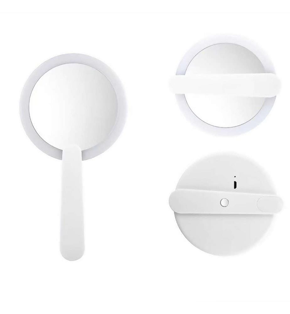 Miroir de maquillage portable pliable avec lumière LED - Blanc