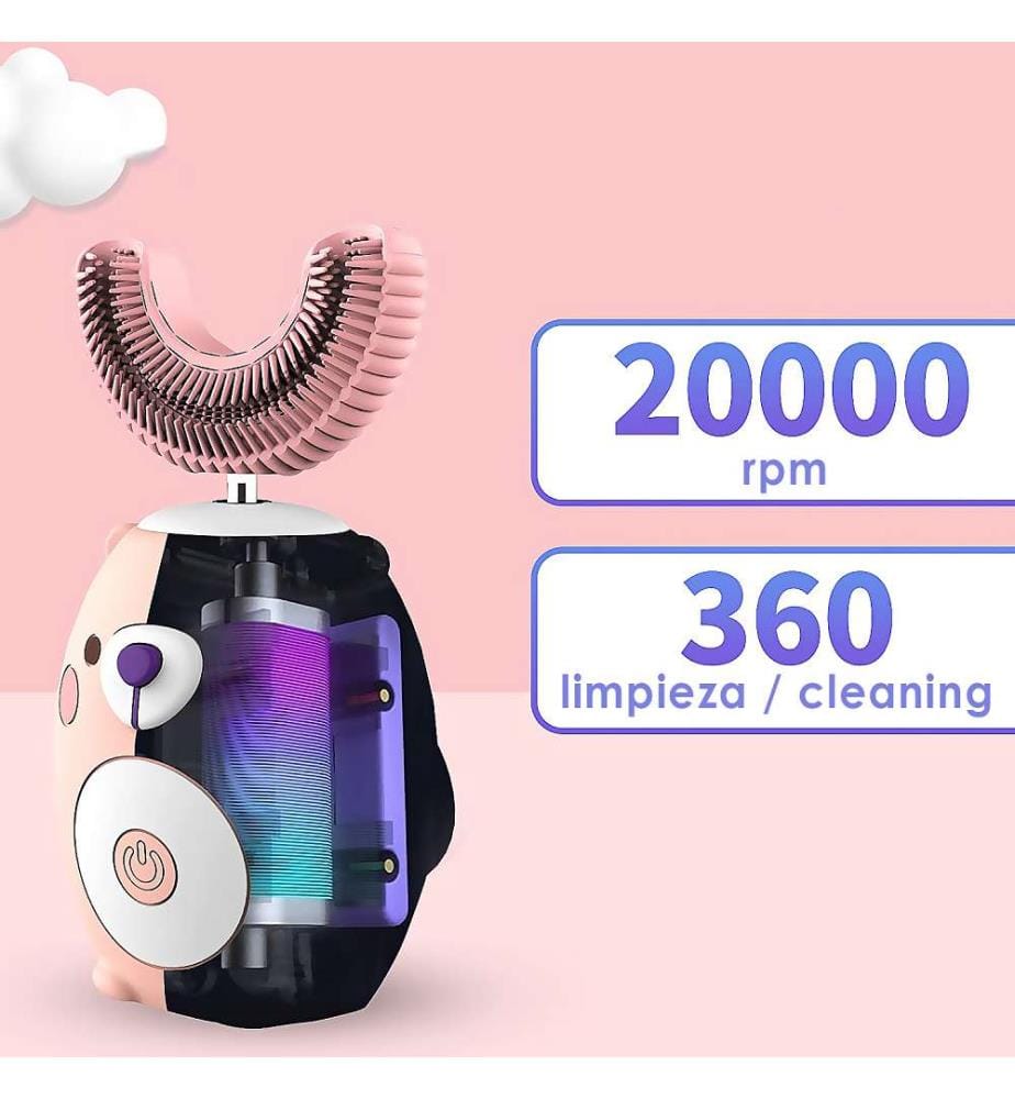 Brosse à dents électrique en forme de U pour les enfants. Poils souples en silicone.