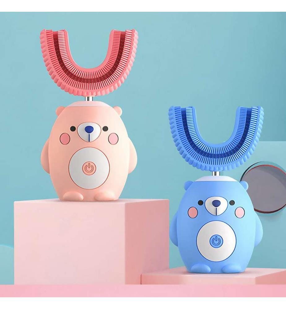 Brosse à dents électrique en forme de U pour les enfants. Poils souples en silicone.