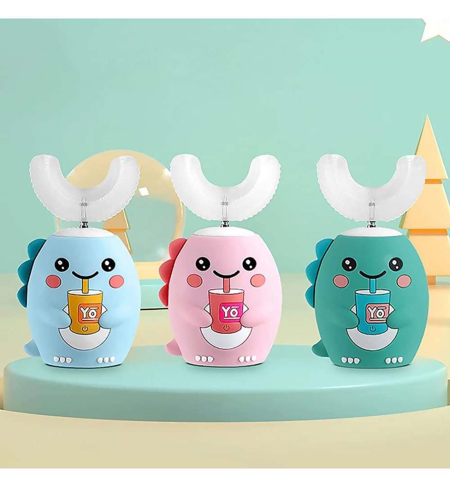 Brosse à dents électrique en forme de U pour les enfants. Poils souples en silicone.
