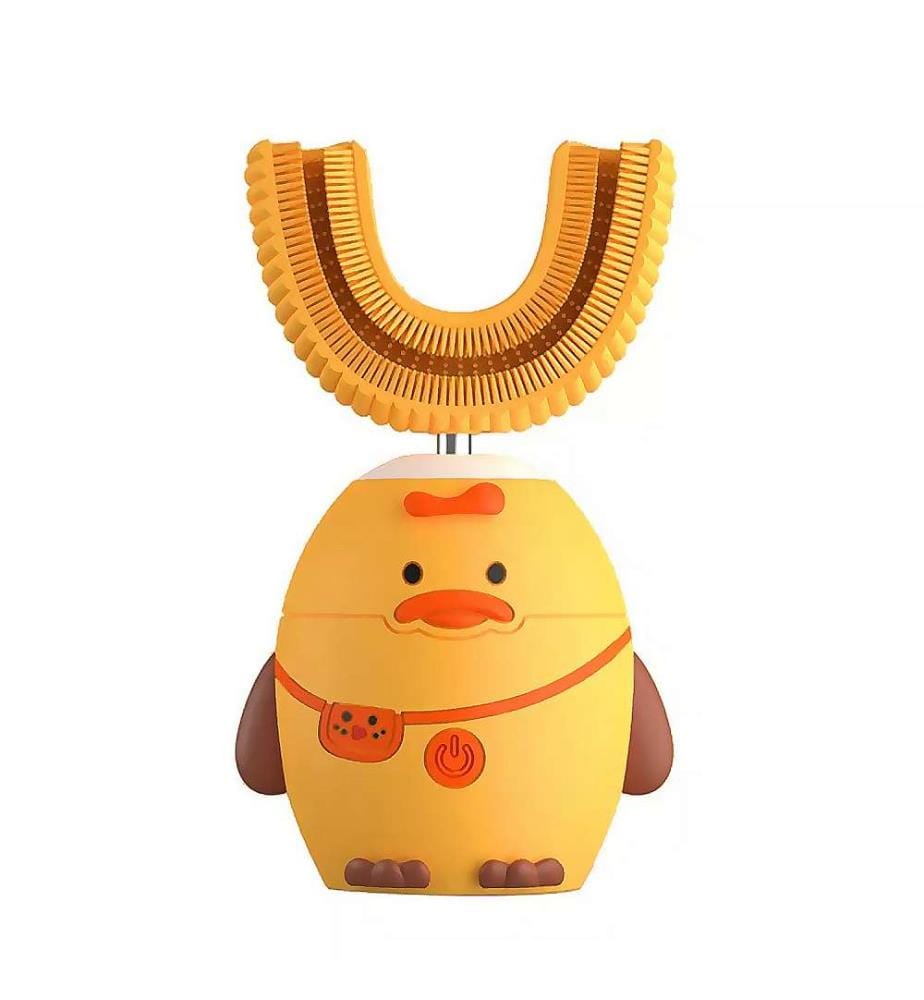 Brosse à dents électrique en forme de U pour enfants Poils souples en silicone - Jaune