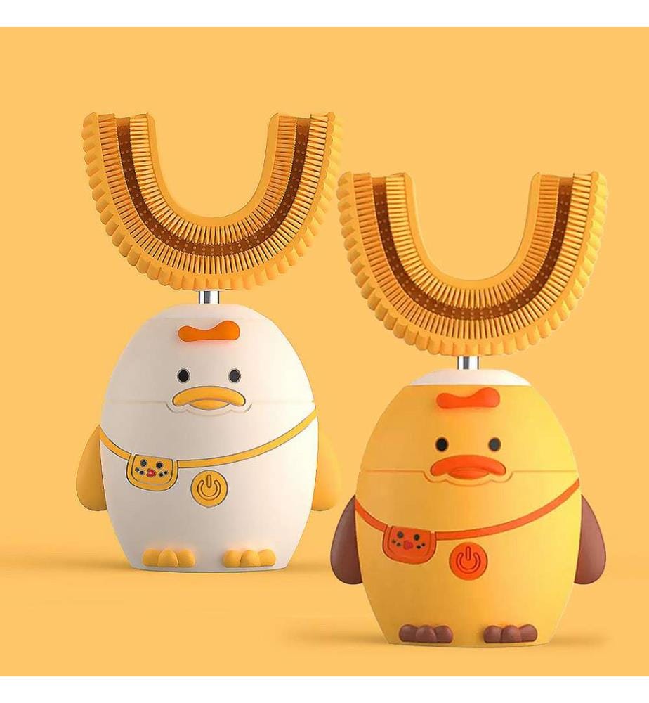 Brosse à dents électrique en forme de U pour enfants Poils souples en silicone - Jaune