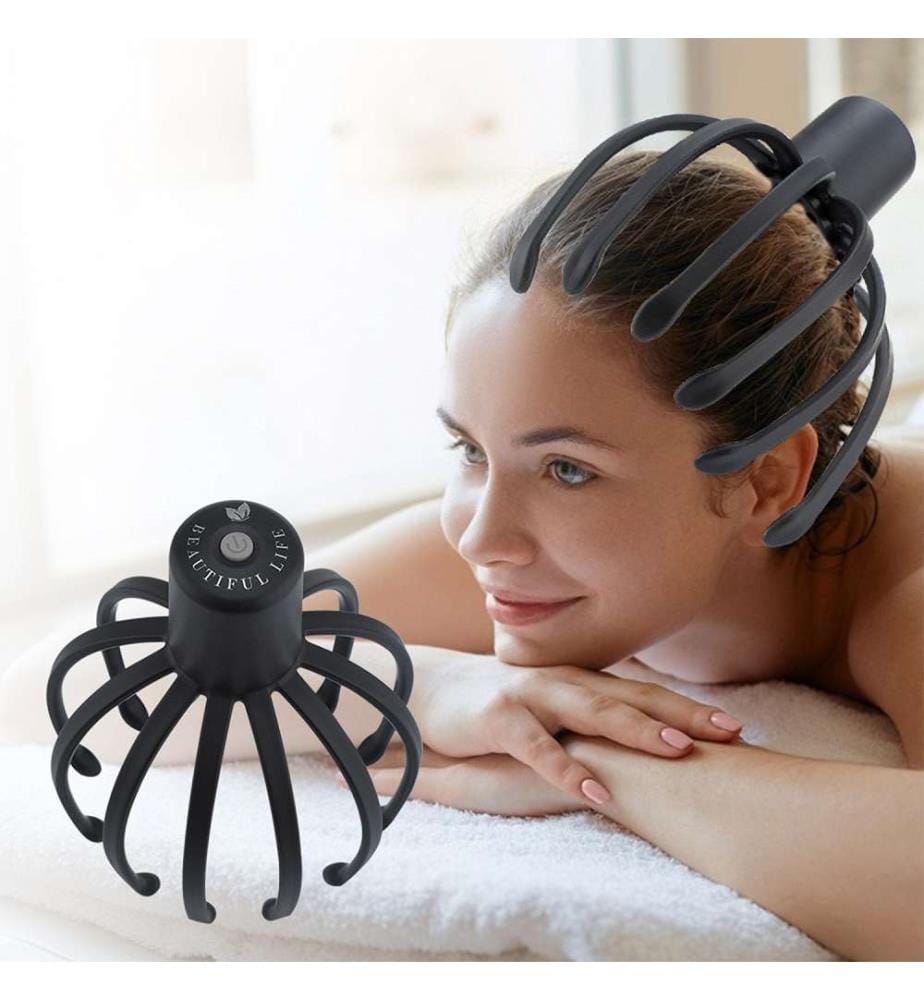 Masseur de tête électrique Octopus Libère les tensions, masse le cuir chevelu - Noir