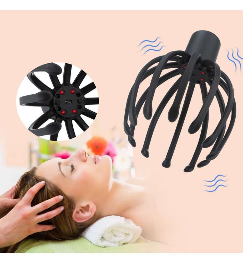 Masseur de tête électrique Octopus Libère les tensions, masse le cuir chevelu - Noir