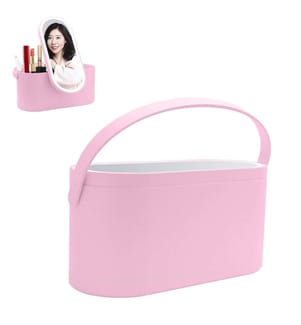 Miroir de maquillage spécial LED avec boîte organisatrice de maquillage portable - Rose clair