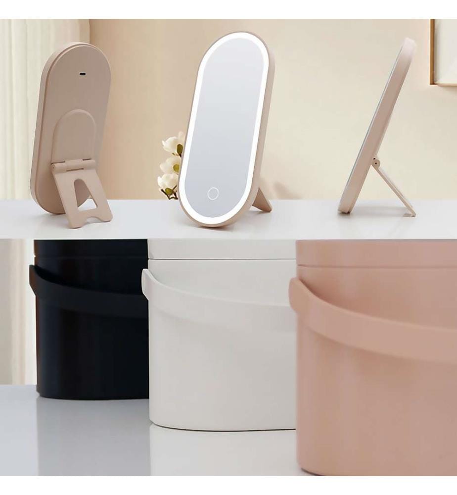 Miroir de maquillage spécial LED avec boîte organisatrice de maquillage portable - Rose clair