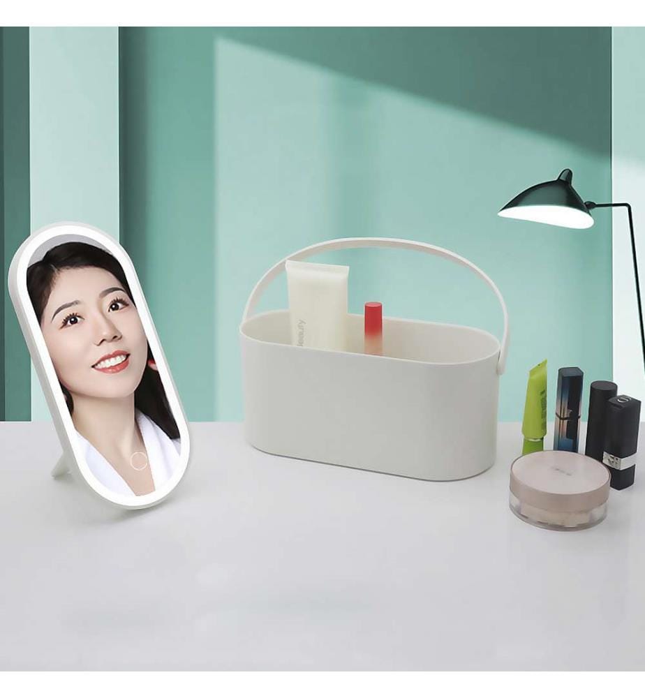 Miroir de maquillage spécial LED avec boîte organisatrice de maquillage portable - Rose clair
