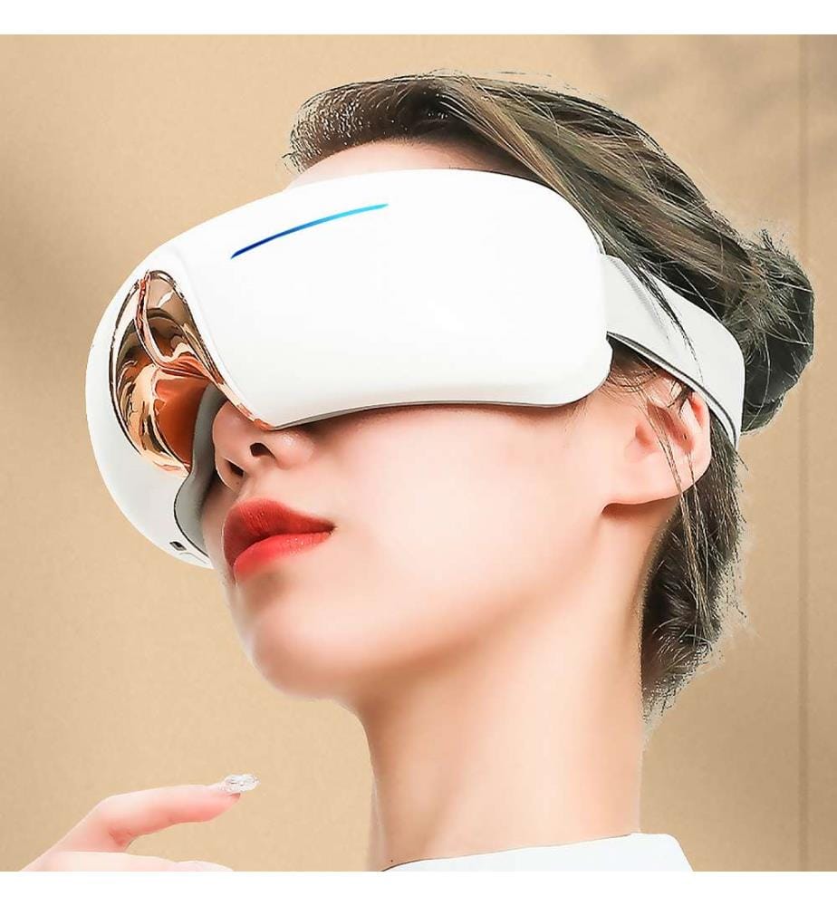 Masseur pour les yeux avec 4 modes de vibration, mode chaleur et compression chaude - Blanc