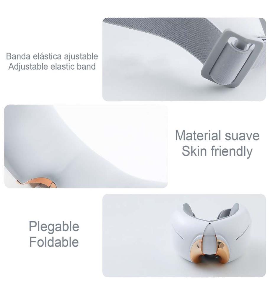 Masseur pour les yeux avec 4 modes de vibration, mode chaleur et compression chaude - Blanc