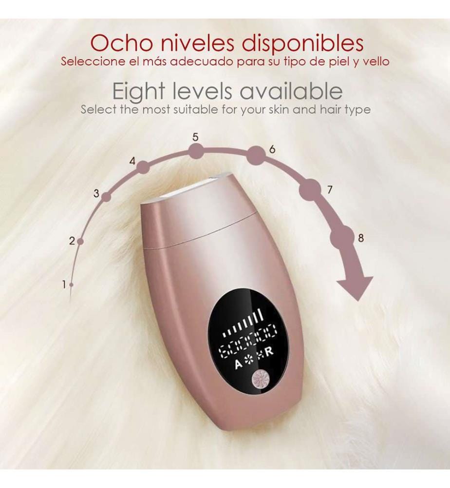 Épilateur à lumière pulsée IPL Lampe à quartz, 600 000 impulsions, réglable sur 8 niveaux Corps entier - Rose Gold