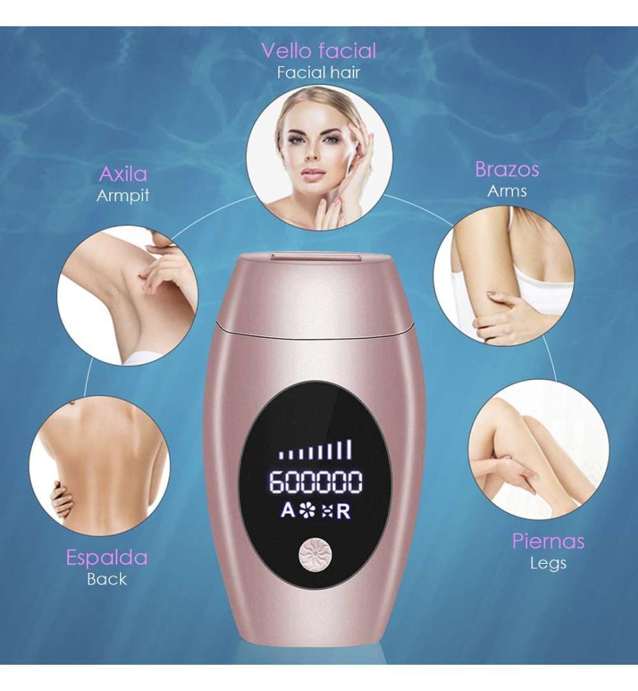 Épilateur à lumière pulsée IPL Lampe à quartz, 600 000 impulsions, réglable sur 8 niveaux Corps entier - Rose Gold