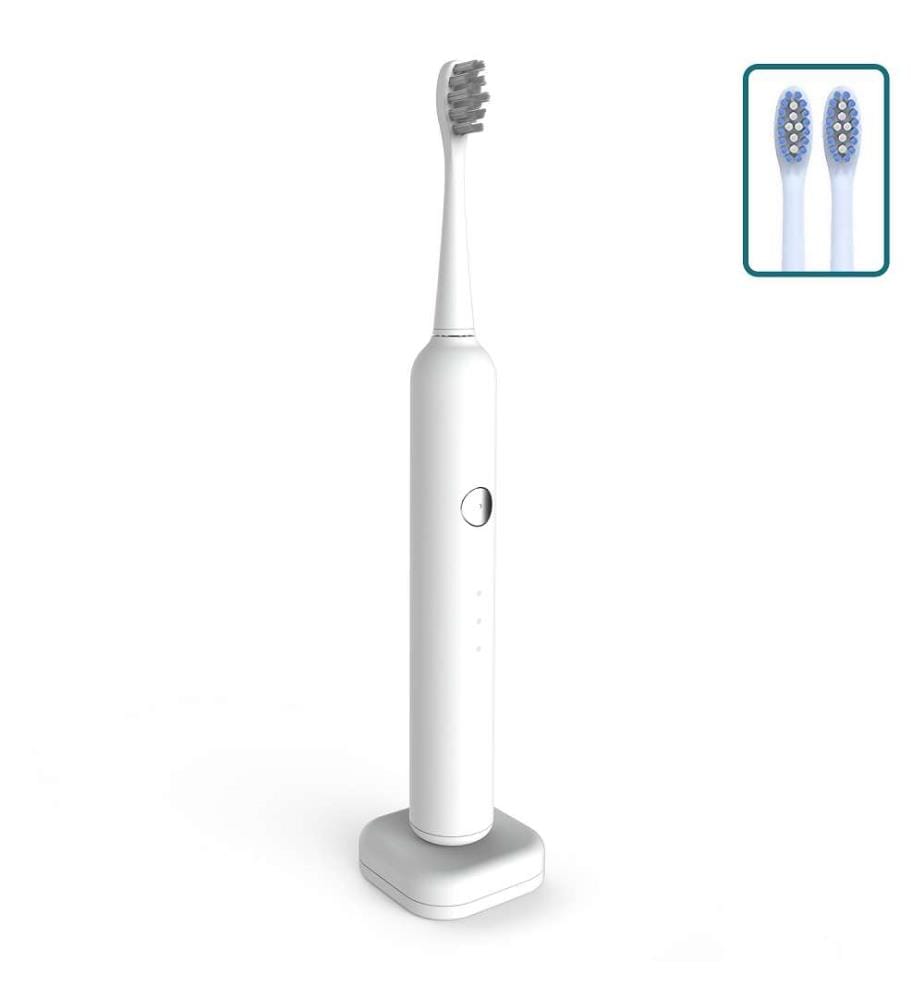 Brosse à dents électrique avec batterie rechargeable et 3 têtes de brosse. Chargement sans fil par induction.