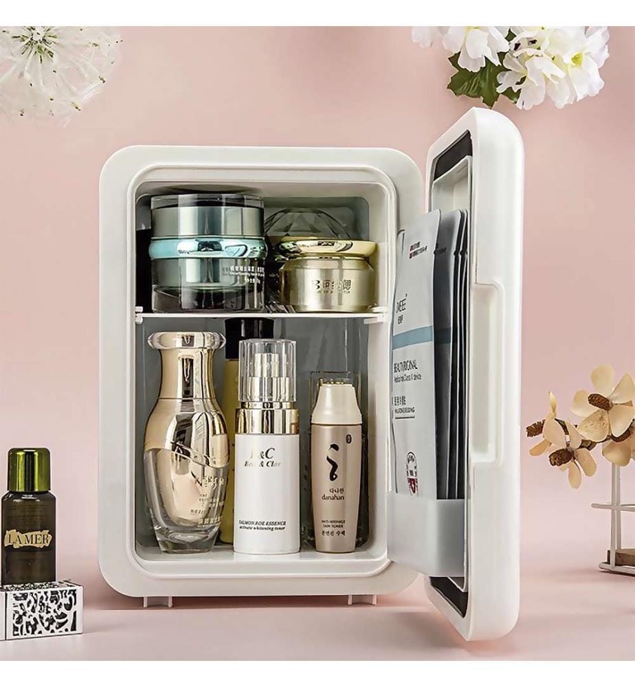 Réfrigérateur de beauté, mini réfrigérateur de maquillage portable 8 litres Mode chaud ou froid (2-65° C) - Blanc