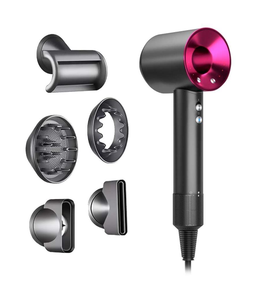Sèche-cheveux ionique avec 5 têtes, 4 niveaux de température et 3 niveaux de vitesse avec une puissance de 1600W - Gris foncé