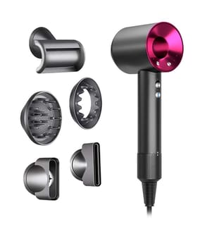 Sèche-cheveux ionique avec 5 têtes, 4 niveaux de température et 3 niveaux de vitesse avec une puissance de 1600W - Gris foncé