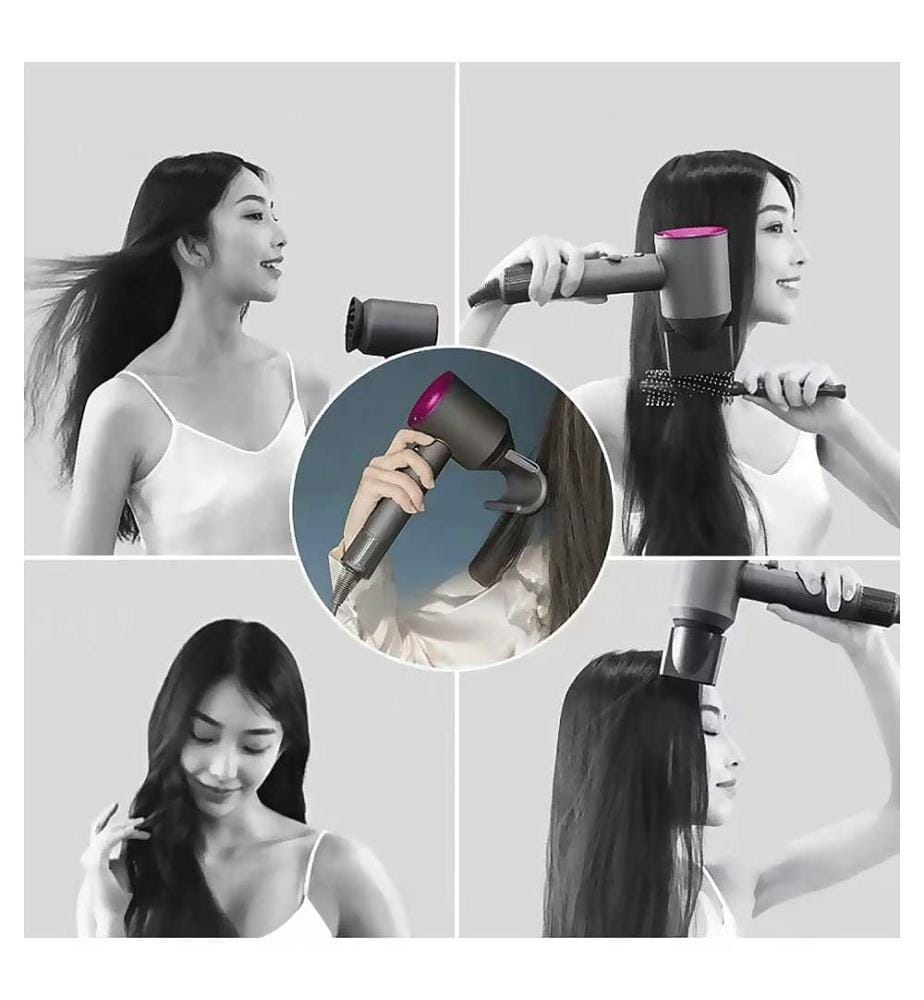 Sèche-cheveux ionique avec 5 têtes, 4 niveaux de température et 3 niveaux de vitesse avec une puissance de 1600W - Gris foncé