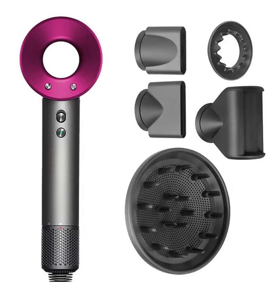 Sèche-cheveux ionique avec 5 têtes, 4 niveaux de température et 3 niveaux de vitesse avec une puissance de 1600W - Gris foncé