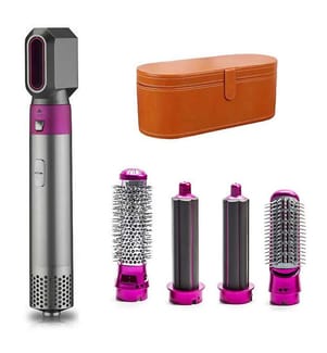 Sèche-cheveux 5 en 1, permet de lisser, sécher, boucler et bien plus encore Comprend un étui pour tout ranger et le rendre facile à transporter - Silver