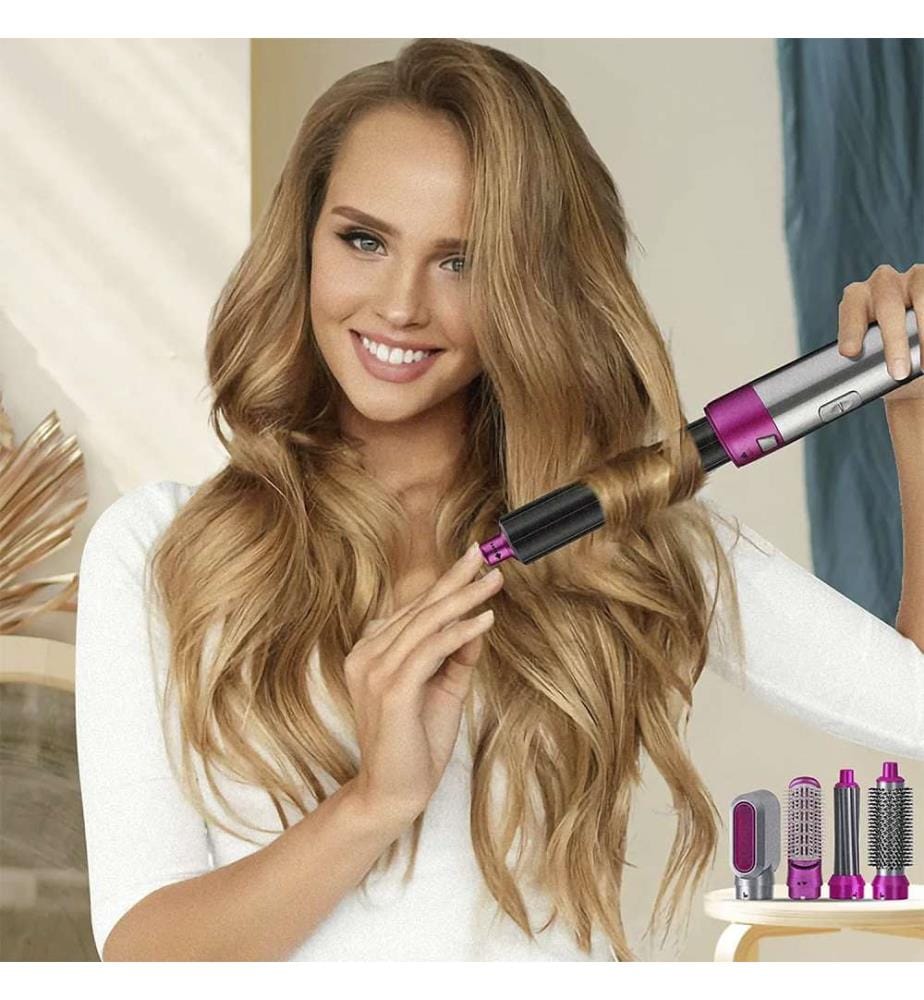 Sèche-cheveux 5 en 1, permet de lisser, sécher, boucler et bien plus encore Comprend un étui pour tout ranger et le rendre facile à transporter - Silver