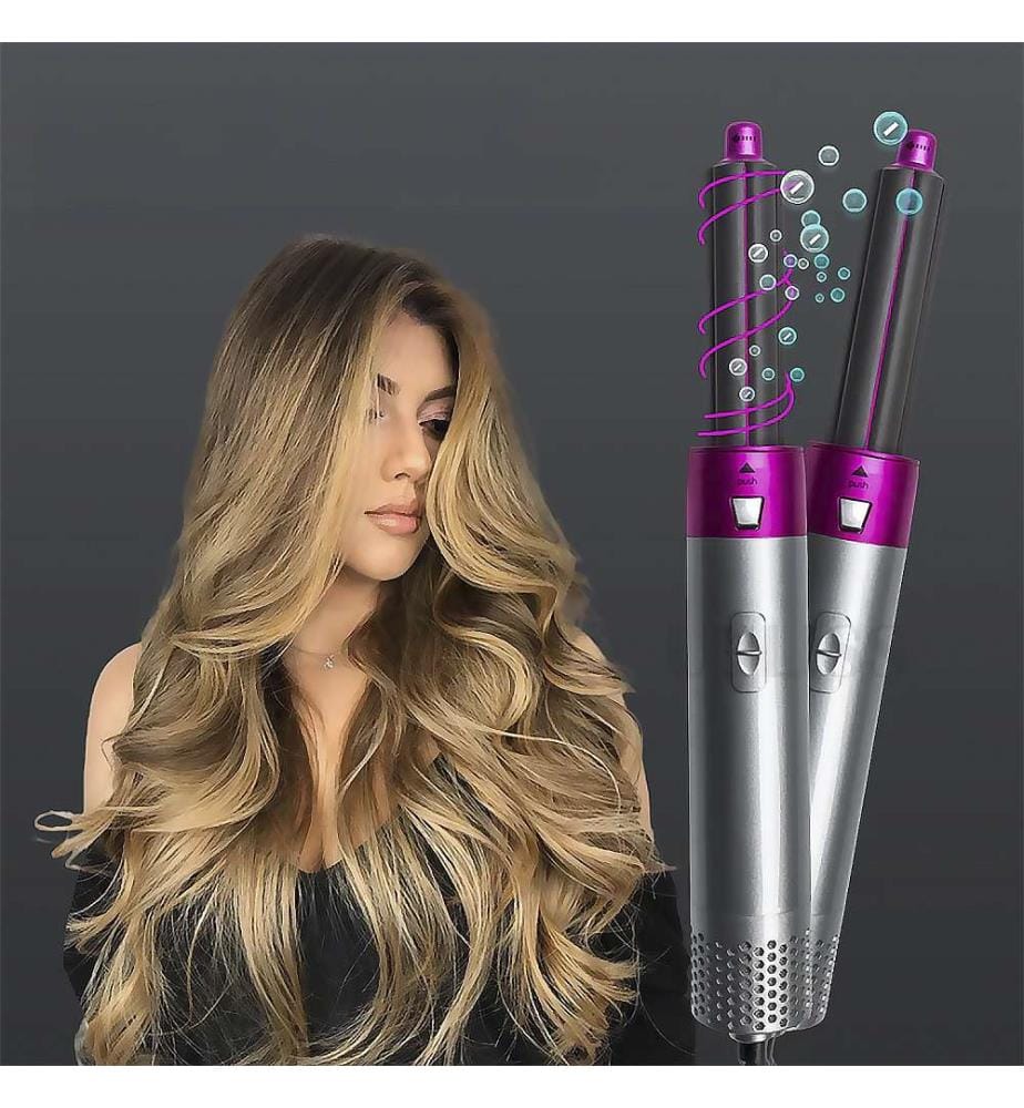 Sèche-cheveux 5 en 1, permet de lisser, sécher, boucler et bien plus encore Comprend un étui pour tout ranger et le rendre facile à transporter - Silver