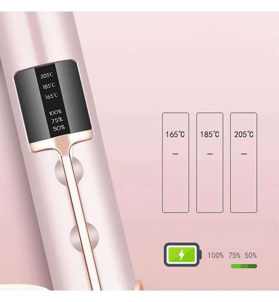 Lisseur 2 en 1 sans fil, bouclant et lissant Avec 3 niveaux de puissance et affichage LED avec indicateur de charge - Noir